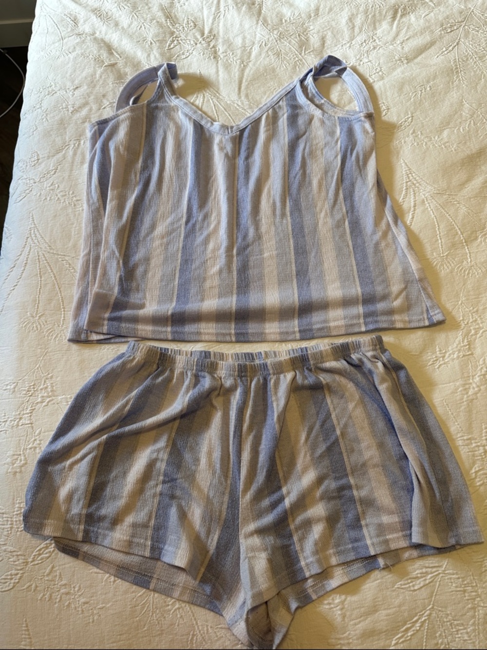 Laura Ashley Lavender and White Striped Tank & Shorts Pajama Set